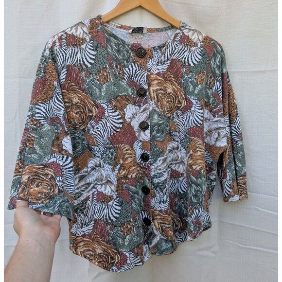 Soho Womens Vintage African Safari Button Up Shirt M/L Half Sleeve Jungle 80s - Picture 5 of 5